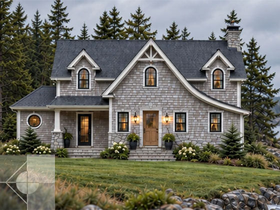 Portfolio image of a residential architectural design in Round Pond Harbor, Maine by Phelps Architects.